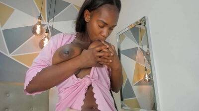 Busty Ebony sucks her big chocolate nipples on cam on badgirlnextdoor.com
