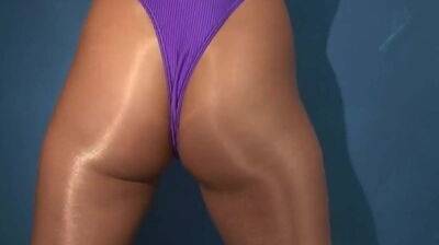 Sexy shimmery pantyhose girl shines in suntan tights on badgirlnextdoor.com