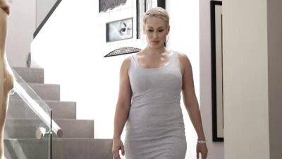 Short haired, blonde woman, Ryan Keely is using her big boobs to tease her horny lover on badgirlnextdoor.com