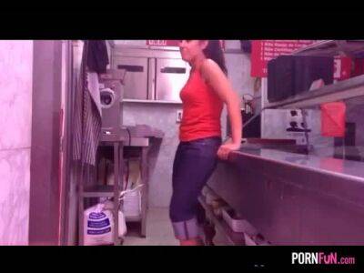 Dude convinces his colleague for a quickie in the kitchen on badgirlnextdoor.com