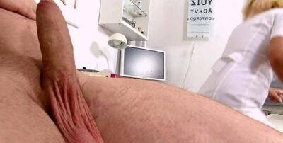 Mature Blonde Nurse measures patients penis soft and erect on badgirlnextdoor.com