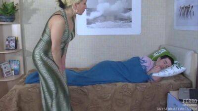 Step mom sneaks into her step-sons bedroom and wakes him up with her lips. on badgirlnextdoor.com