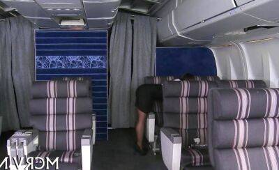 Sexy stewardess in pantyhose seduced by a pilot in airplane on badgirlnextdoor.com