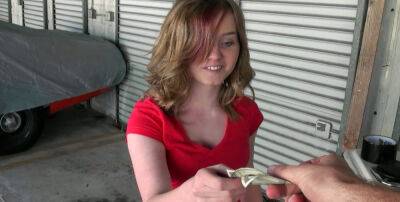 Adorable redhead teen sweetie Cassy gets money for steamy blowjob on cam on badgirlnextdoor.com